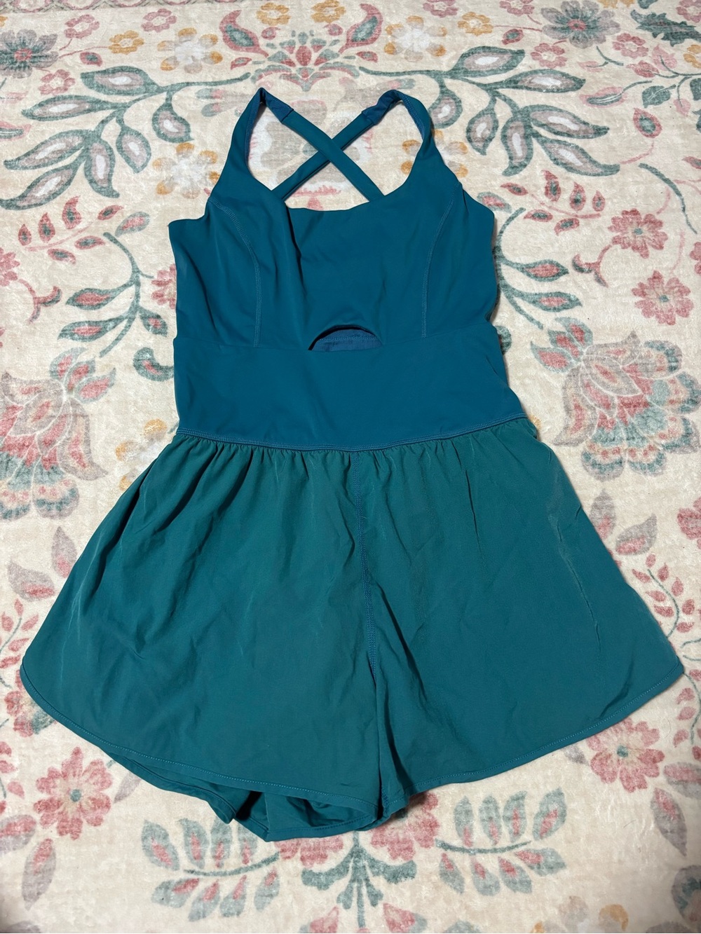 Teal Cross-Back Romper with cutout